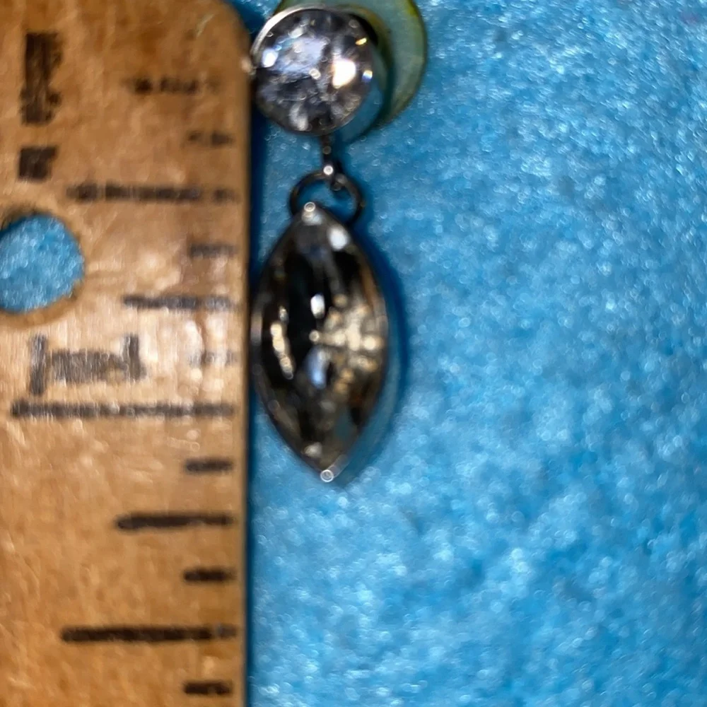 S MICHAEL DESIGN signed vintage stainless steel marquis cut crystal drop pierced